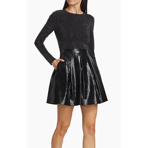 Alice + Olivia Chara Crocodile Embossed Faux Leather Mini Dress NWT Sz. 14 - Picture 1 of 7